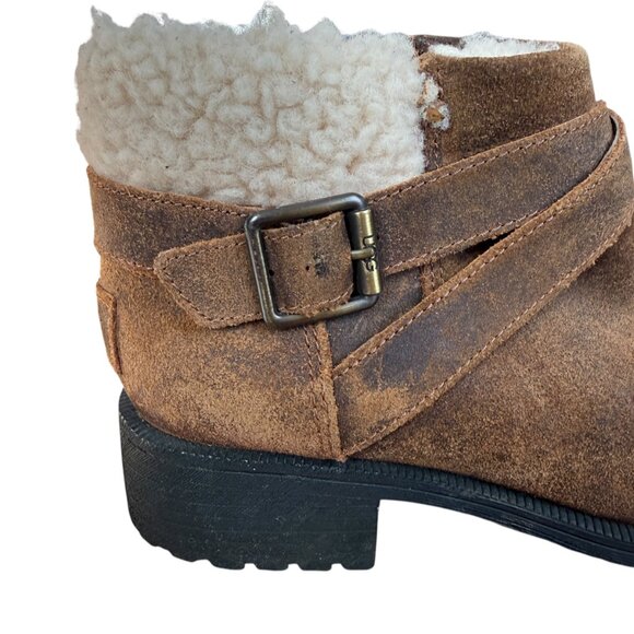 UGG Benson II waterproof ankle boot in brown leather buckle strap curly wool 6.5 - Picture 4 of 13